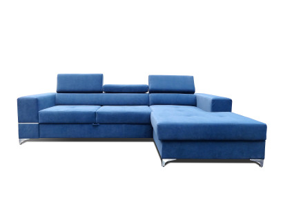 Μοντέρνος καναπές L από ύφασμα με χώρο αποθήκευσης για κρεβάτι