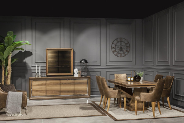 Πολυτελές σετ τραπεζαρίας με τραπέζι και καρέκλες, κομοδίνο, 7 κομμάτια