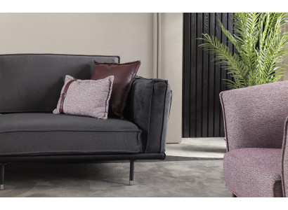 Ιταλικού στυλ έπιπλο, γκρι καναπές, μαξιλάρια, λοφτ, 3 κομμάτια