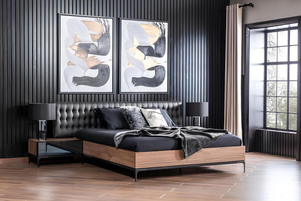 Σύνολο επίπλων κρεβατοκάμαρας Τέλειο σύνολο Μαύρο κρεβάτι Ντουλάπα Κομοδίνο 8 κομμάτια