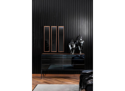 Σύνολο επίπλων κρεβατοκάμαρας Τέλειο σύνολο Μαύρο κρεβάτι Ντουλάπα Κομοδίνο 8 κομμάτια