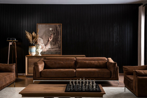 Καναπές 3 θέσεων από απαλό καφέ βελούδο