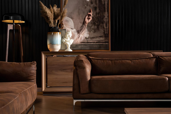 Καναπές 3 θέσεων από απαλό καφέ βελούδο