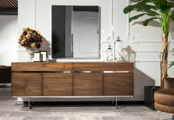 Τραπέζι φαγητού με 4 καρέκλες με μπράτσα, συμπαγές, καθρέφτης