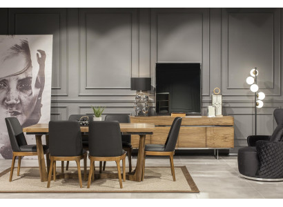 Σύνθεση τραπεζαρίας 9 τεμαχίων με τραπέζι, καρέκλες και έπιπλα