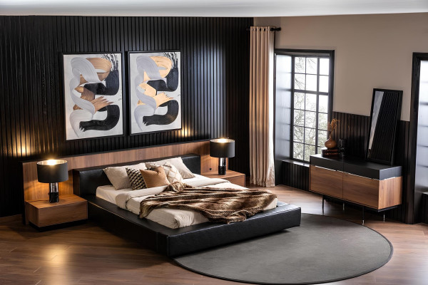 Πολυτελές σετ επίπλων υπνοδωματίου με κομοδίνο, ντουλάπα, τραπέζι και κρεβάτι 6 τεμαχίων