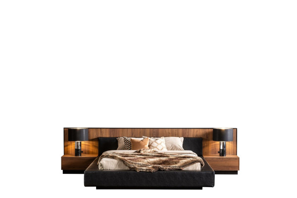 Καφέ σετ επίπλων υπνοδωματίου, που περιλαμβάνει ένα κρεβάτι, μια ντουλάπα και 2 κομοδίνα, 4 κομμάτια.