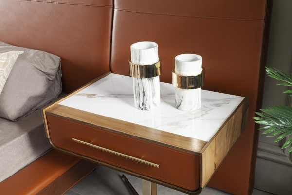 Πορτοκαλί κρεβάτι σε δύο μέρη με 2 κινητά κομοδίνα, 3 κομμάτια