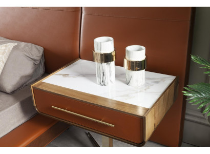 Πορτοκαλί κρεβάτι σε δύο μέρη με 2 κινητά κομοδίνα, 3 κομμάτια