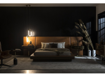 Σχεδίαση κρεβατιού υπνοδωματίου με δύο πολυτελή κομοδίνα από γυαλί