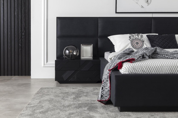 Έπιπλο κρεβατοκάμαρας Mustat, κομοδίνο 3 τεμαχίων, κρεβάτι από δέρμα