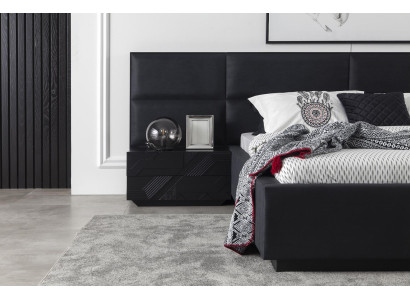 Έπιπλο κρεβατοκάμαρας Mustat, κομοδίνο 3 τεμαχίων, κρεβάτι από δέρμα