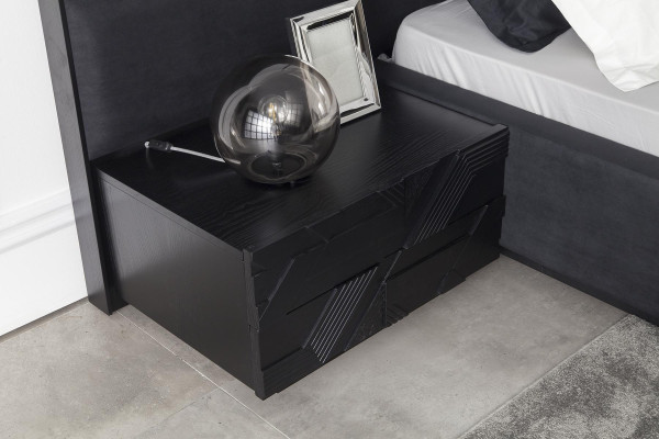 Έπιπλο κρεβατοκάμαρας Mustat, κομοδίνο 3 τεμαχίων, κρεβάτι από δέρμα