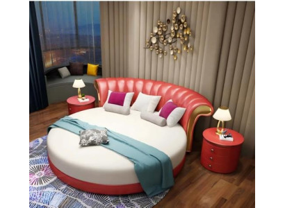 Μπεζ στρογγυλό κρεβάτι με μοντέρνο σχέδιο για την κρεβατοκάμαρα