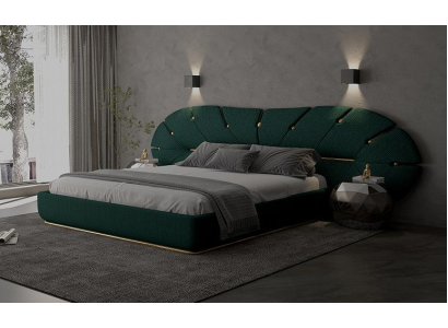 Πολυτελές πράσινο κρεβάτι με χρυσές λεπτομέρειες για μοντέρνο υπνοδωμάτιο