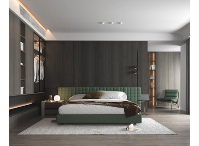 Μοντέρνο κρεβάτι με κομψό επενδεδυμένο κεφαλάρι για την κρεβατοκάμαρα