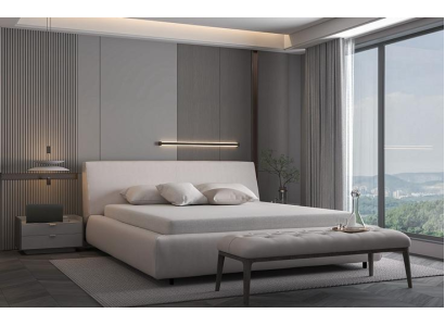 Κομψό καπιτονέ κρεβάτι σε μπεζ