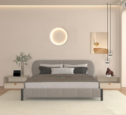 Κομψό γκρι επενδεδυμένο κρεβάτι