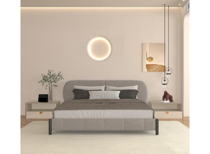 Κομψό γκρι επενδεδυμένο κρεβάτι