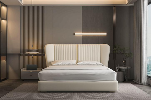 Μοντέρνο καφέ κρεβάτι από ύφασμα