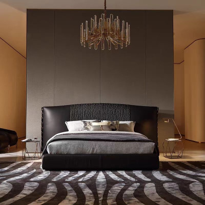 Μοντέρνο μαύρο κρεβάτι, επενδεδυμένο, πολυτελές, αποκλειστικό