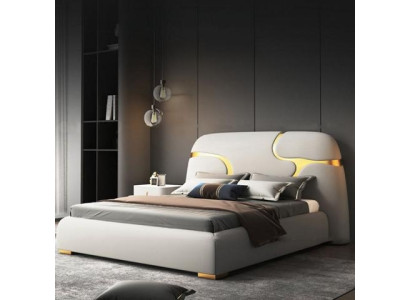 Μοντέρνο γκρι και χρυσό επενδεδυμένο κρεβάτι