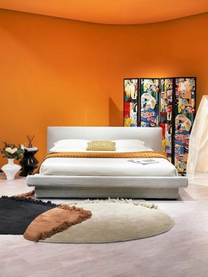 Μοντέρνο μπεζ επενδυμένο κρεβάτι, πολυτελές και κομψό