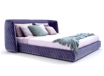 Μοντέρνο μπλε βελούδινο κρεβάτι με κομψό κεφαλάρι