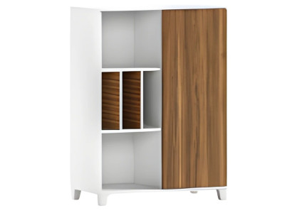 Μοντέρνα λευκή ξύλινη ντουλάπα με ανοιχτά ράφια και κομψές πόρτες