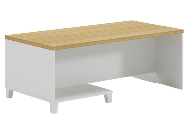 Μοντέρνο τραπέζι σαλονιού με λευκό πλαίσιο και ξύλινη επιφάνεια για κομψό χώρο