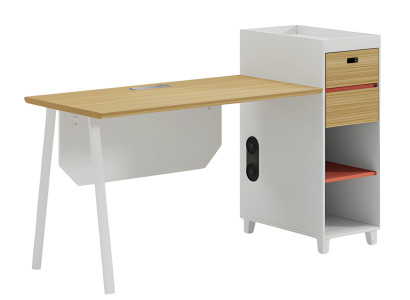 Μοντέρνο ξύλινο τραπέζι με αποθηκευτικό χώρο και ράφια για γραφείο