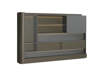 Μαύρη μοντέρνα γραφειακή ντουλάπα με γκρι LED φωτισμό και χώρο αποθήκευσης