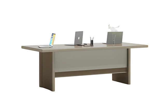 Κομψό καφέ τραπέζι σε μπεζ και γκρι με μεγάλη επιφάνεια εργασίας