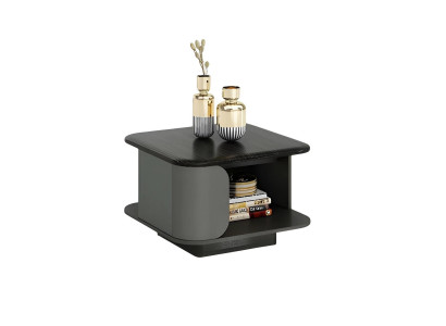 Μοντέρνο τραπέζι σαλονιού με συμπαγείς διαστάσεις και ανοιχτό επάνω μέρος, επιπλέον με μαύρη επιφάνεια