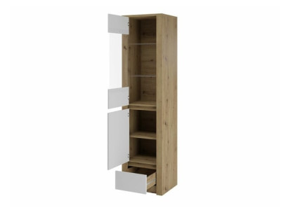 Γυάλινη βιτρίνα με γυάλινες πόρτες, γυάλινες ράφια και συρτάρι