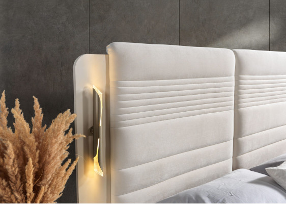 Κομψό κρεβάτι με επένδυση και 3 κομοδίνα, σετ 3 τεμαχίων