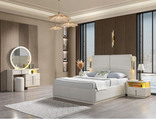 Κρεβάτι με 2 μοντέρνα και κομψά κομοδίνα, σετ 5 τεμαχίων