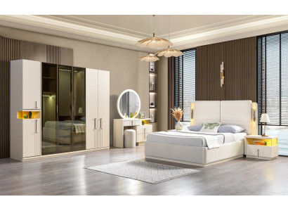 Σύνθεση σύγχρονων επίπλων κρεβατοκάμαρας κρεβάτι ντουλάπα κομοδίνα