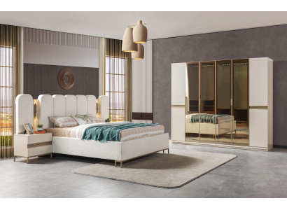 Σύνθεση σύγχρονων επίπλων κρεβατοκάμαρας 4 τεμαχίων κρεβάτι ντουλάπα κομοδίνα