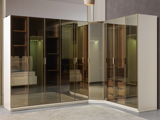 Μοντέρνα γωνιακή ντουλάπα με μεγάλο σχέδιο