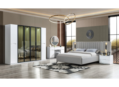 Σύνθεση επίπλων υπνοδωματίου 4 τεμαχίων κρεβάτι ντουλάπα κομοδίνα ξύλο 6 τεμαχίων