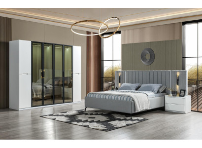 Σύνθεση επίπλων υπνοδωματίου 4 τεμαχίων κρεβάτι ντουλάπα κομοδίνα από ξύλο