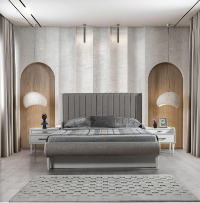 Κομψό σετ επίπλων 3 τεμαχίων με κρεβάτι + 2 κομοδίνα