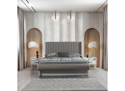 Κομψό σετ επίπλων 3 τεμαχίων με κρεβάτι + 2 κομοδίνα