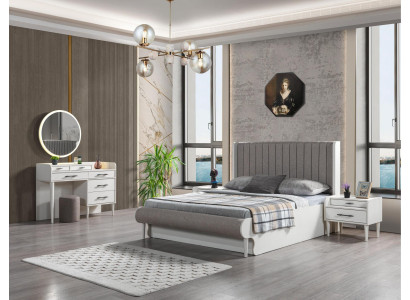 Μοντέρνα κρεβατοκάμαρα 5 τεμαχίων. Κρεβάτι, κομοδίνα, ντουλάπα