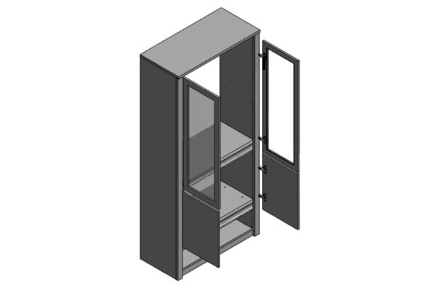 Μπουφές κουζίνας με γυάλινες πόρτες και ράφια