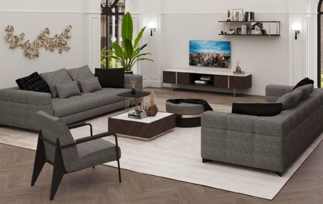 Graue Couchgarnitur Dreisitzer Zweisitzer Sessel Wohnzimmergarnitur Neu