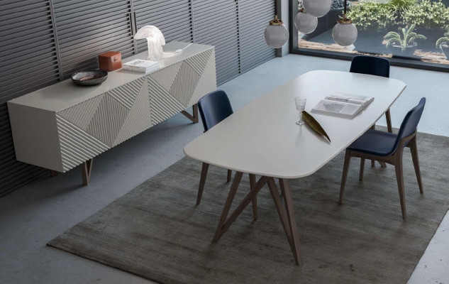 Esszimmergarnitur Moderne Esszimmergarnitur Weißes Sideboard mit Stauraum