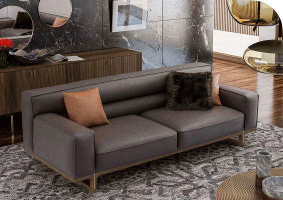 Braune Wohnzimmer Sitzgarnitur Luxuriöser 3-Sitzer Stivloller Sessel Polsterhocker