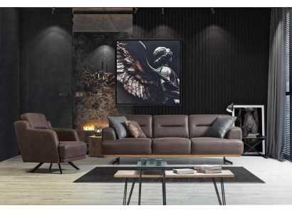 Sofa 3 Sitzer + Sessel Wohnzimmer Sofa Sessel Leder Möbel Luxus Set